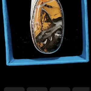 Fabulous, Extra-Large, Natural,OvalhaArtistic Stone Pendant with Silver Frame